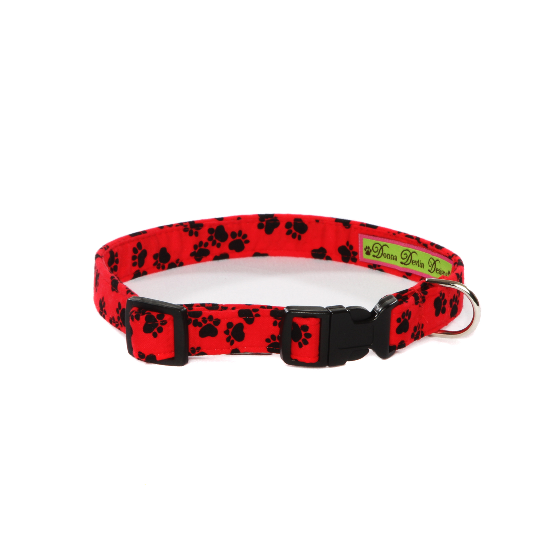 Black Paw Prints on Red Dog Collar