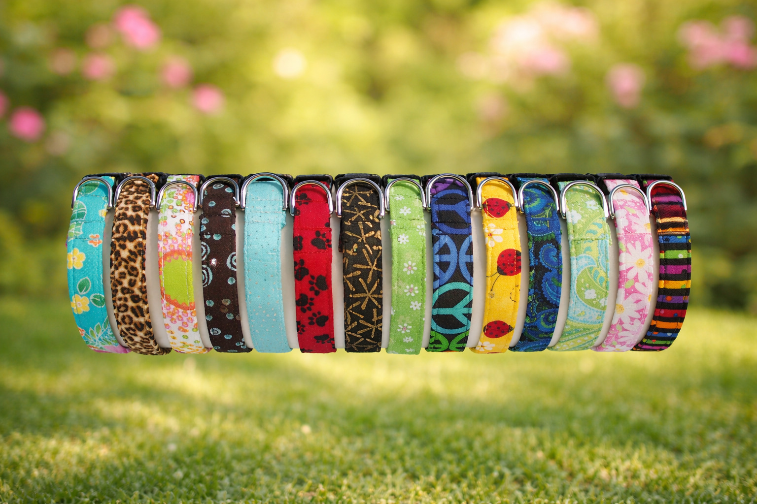 Row of colorful Donna Devlin collars