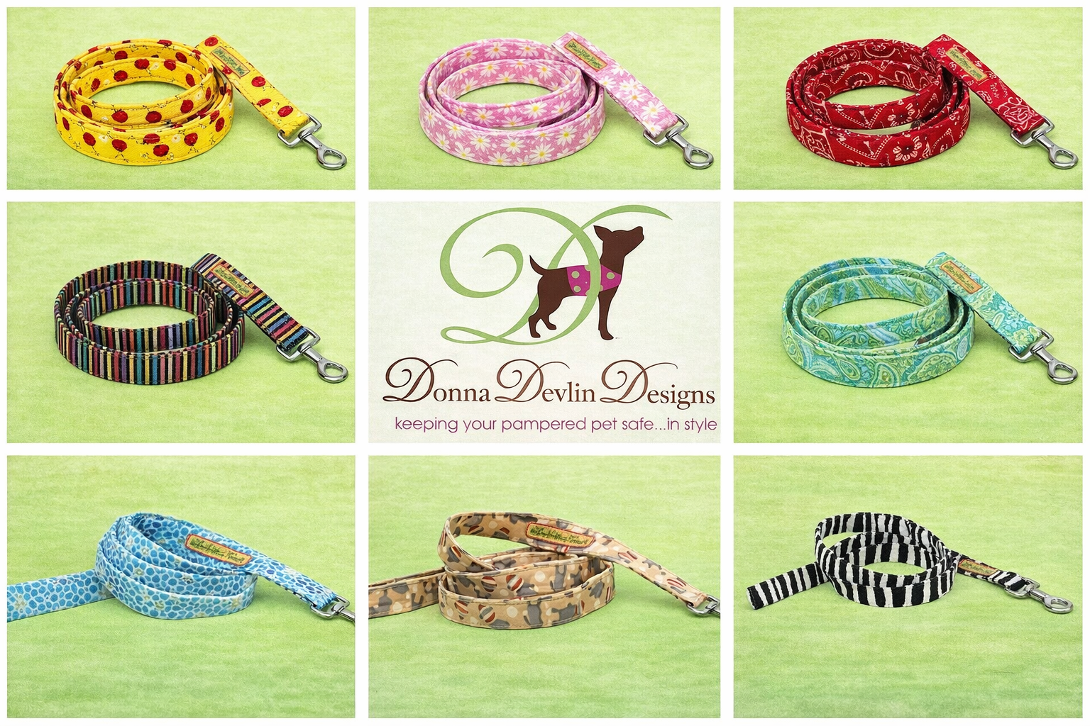 Assortment of Donna Devlin designer leashes